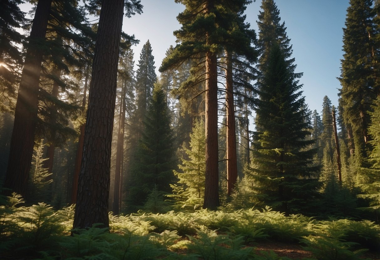 Tall evergreen trees dominate the Oregon landscape, with Douglas fir, western red cedar, and ponderosa pine standing out among the lush greenery