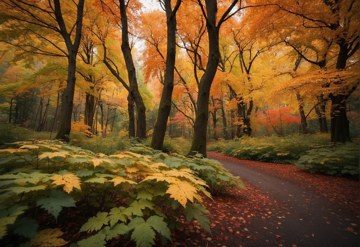 Maple trees dot the Oregon landscape, with their vibrant leaves creating a stunning display of reds, oranges, and yellows