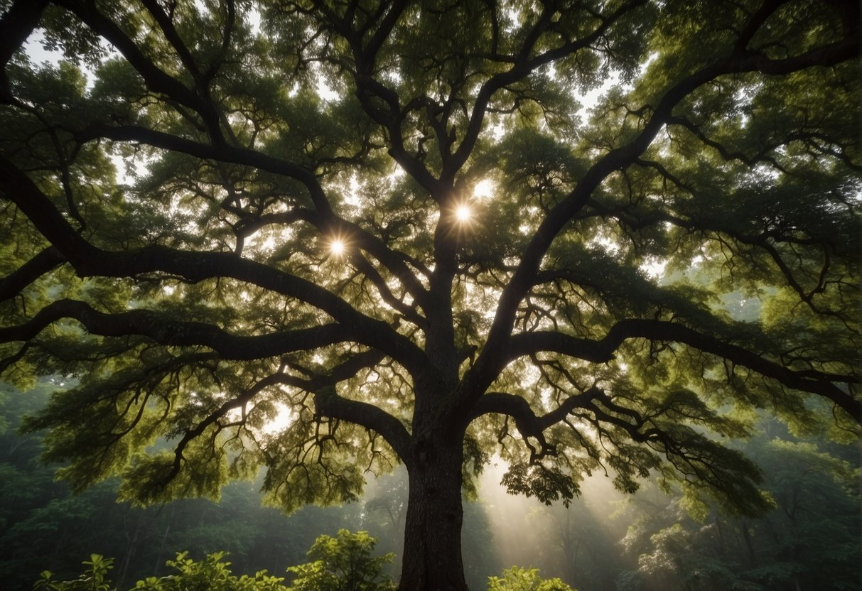 Several varieties of oak trees stand tall in the lush forests of South Carolina, their branches adorned with vibrant green leaves and acorns