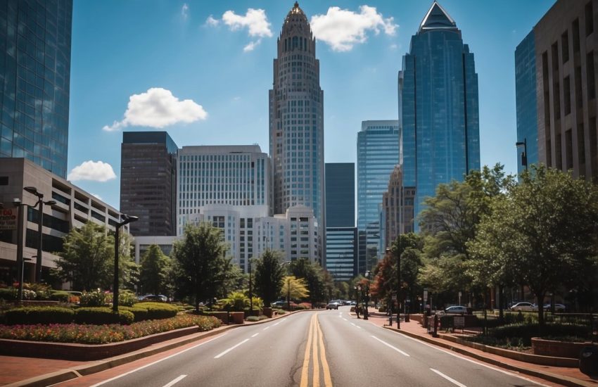 Charlotte, NC is a bustling urban zone with skyscrapers, bustling streets, and vibrant city life