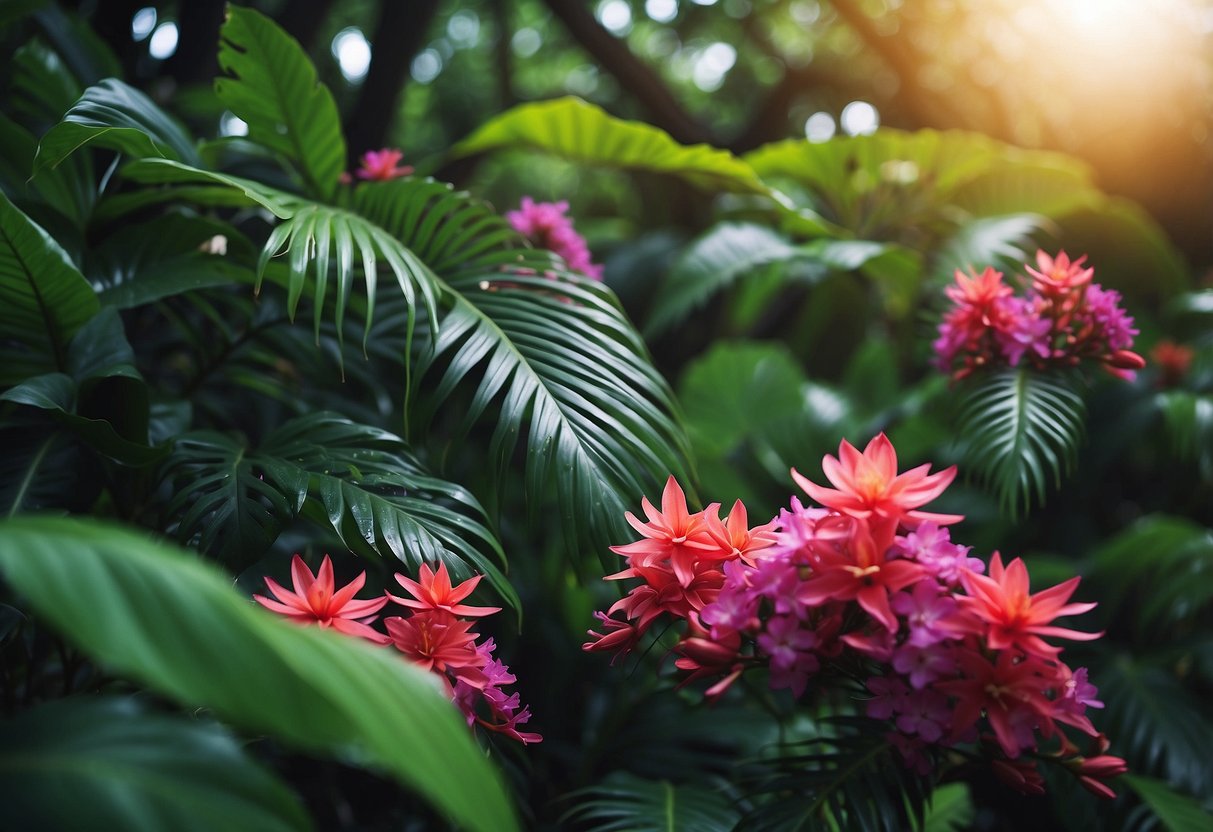 Lush, colorful trees bloom with vibrant flowers in the tropical paradise of Hawaii