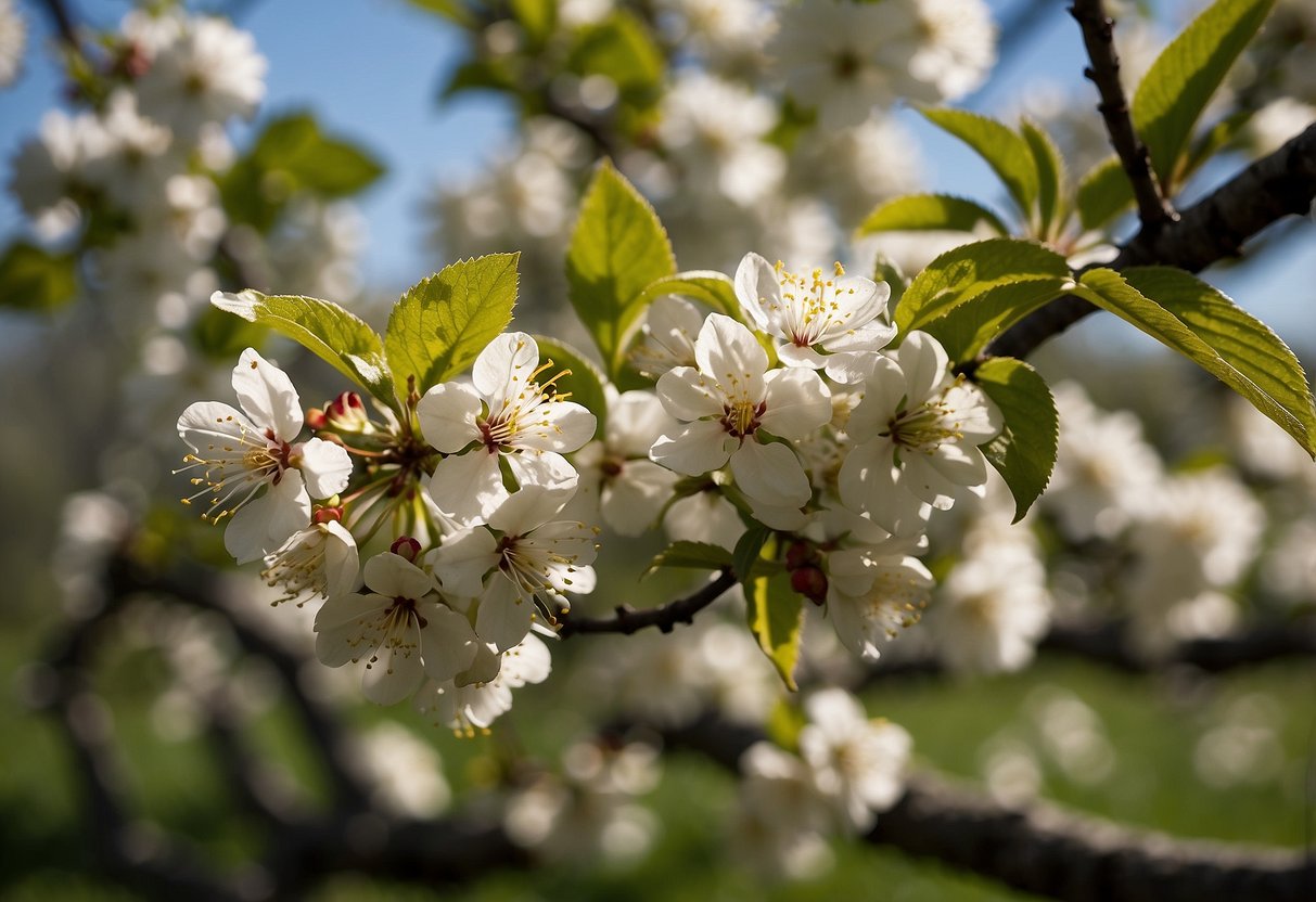 Blooming cherry and apple trees in a Wisconsin orchard. Careful pruning and nurturing. Rich soil and sunlight