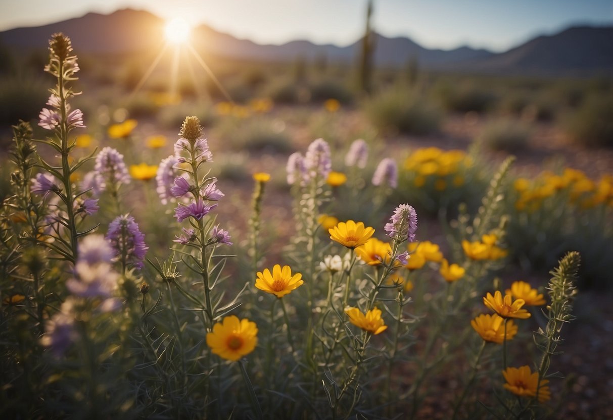 Vibrant wildflowers bloom in the Arizona desert, painting the landscape with a kaleidoscope of colors