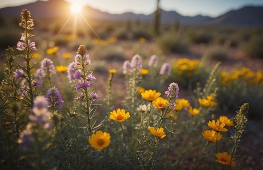 Vibrant wildflowers bloom in the Arizona desert, painting the landscape with a kaleidoscope of colors