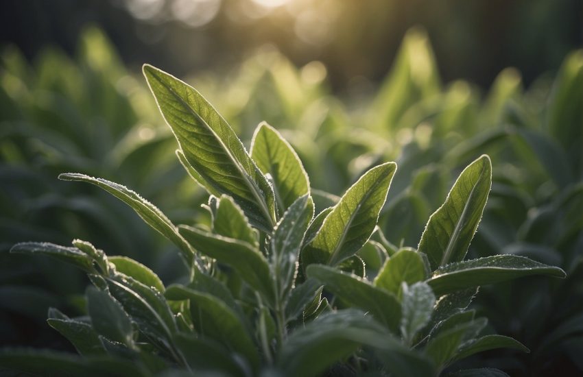 Lush green plants resembling sage sway in the gentle breeze