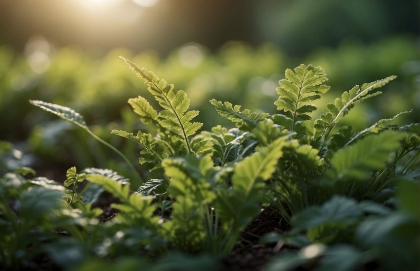 Lush green plants with carrot-like leaves sway in the breeze