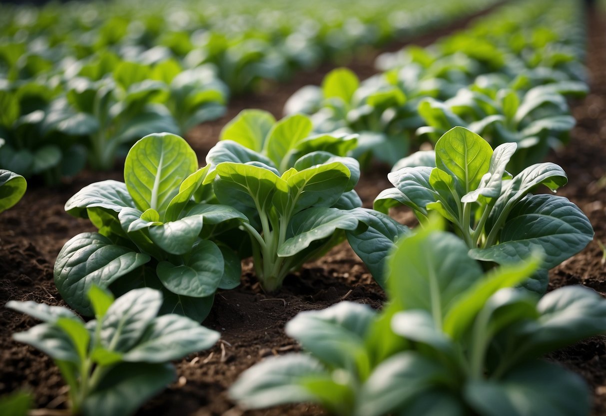 Plants That Look Like Spinach: Identifying Similar Greens for Your Garden - PlantNative.org Lush green leafy plants resembling spinach grow in rows. Farmers harvest the mature leaves, carefully cutting them from the stems