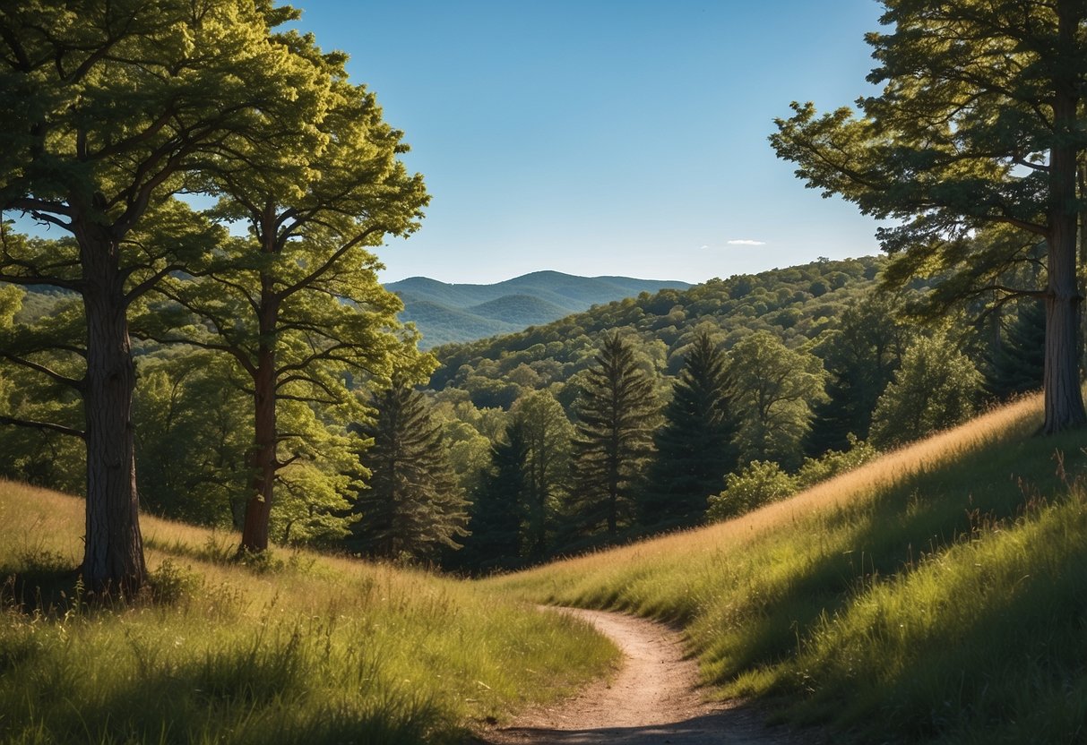 Most Common Trees in Massachusetts: A Guide to Identifying Local Species - PlantNative.org The illustration shows a variety of trees found in Massachusetts, including oak, maple, pine, and birch, set against a backdrop of rolling hills and a clear blue sky