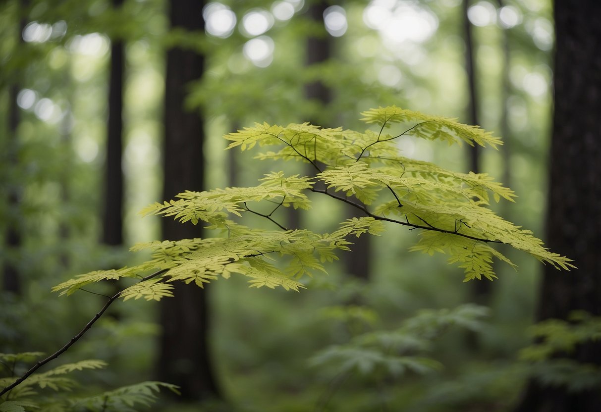 Most Common Trees in Massachusetts: A Guide to Identifying Local Species - PlantNative.org Lush forest with oak, maple, and pine trees in Massachusetts, birds chirping, and a gentle breeze rustling the leaves