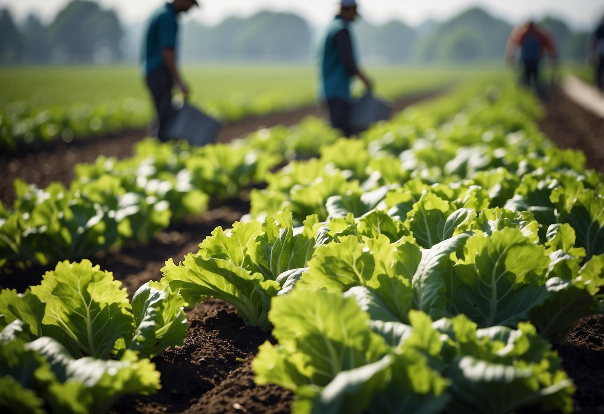 Plant That Looks Like Lettuce: Identifying Similar Varieties in Your Garden - PlantNative.org A garden with rows of lettuce-like plants being tended and harvested by workers