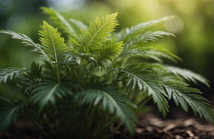 A green plant with feathery foliage resembling carrot leaves