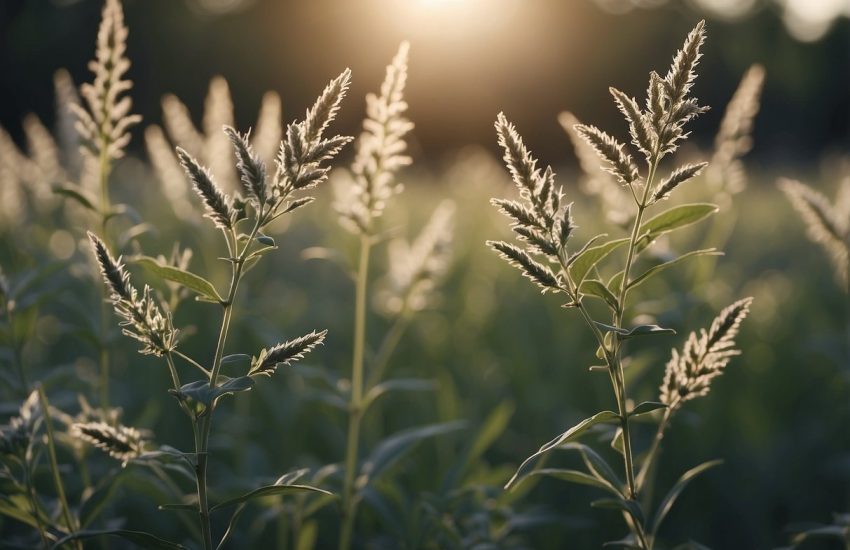 Tall weeds resembling sage sway in the breeze, their thin, silvery leaves catching the sunlight