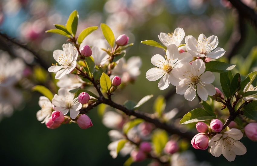 Flowering trees bloom in Oklahoma, with vibrant pink and white blossoms against a backdrop of lush green foliage