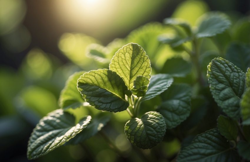 Lemon balm leaves spread across a sunlit garden, resembling delicate green hearts