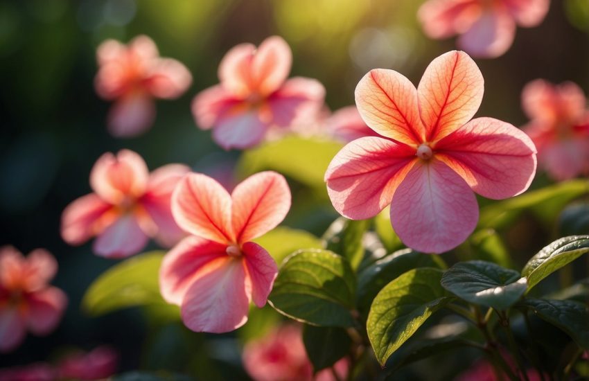 Vibrant sun-like impatiens bloom in a garden, their petals radiating warmth and brightness