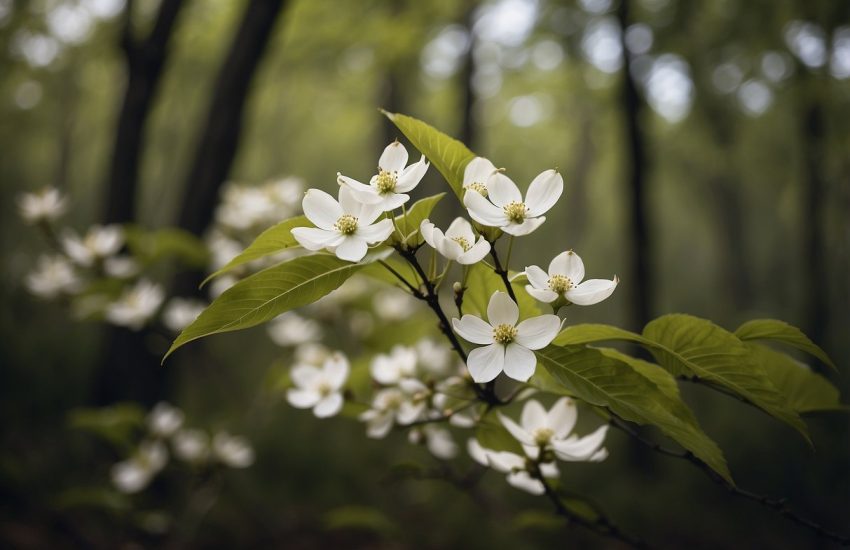 Blooming dogwood and cherry trees in a Georgia forest