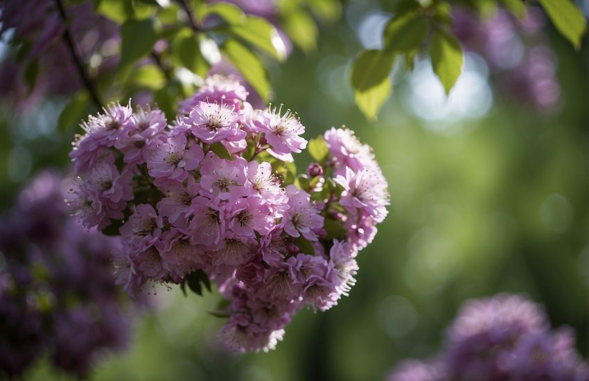A purple flowering tree stands tall in a Maryland landscape, its vibrant blooms contrasting against the green foliage