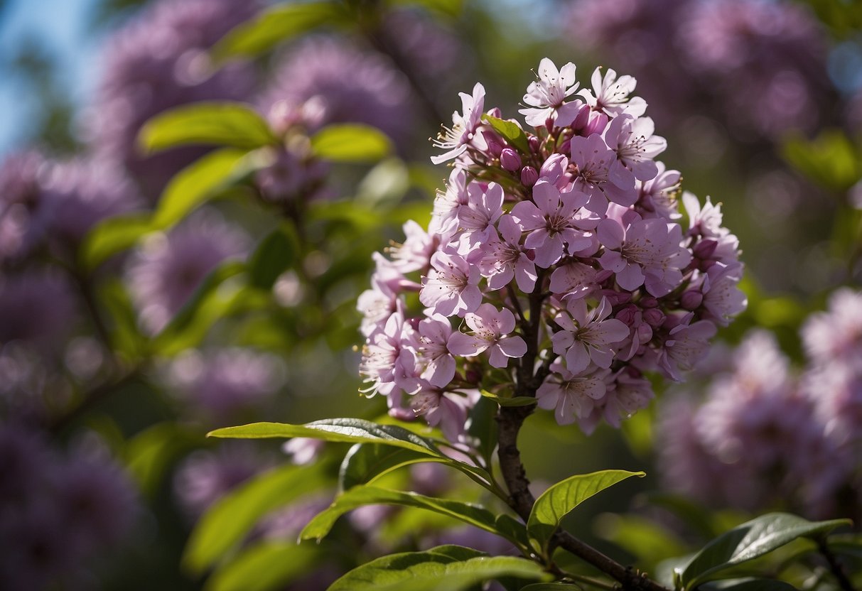 A vibrant purple flowering tree stands tall in a lush Maryland landscape, its branches adorned with delicate blossoms