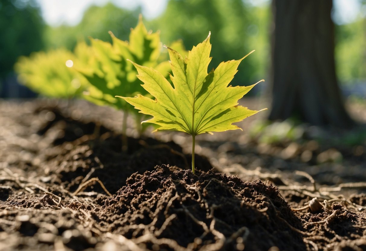 Maple trees being planted and tended to in a New Jersey garden