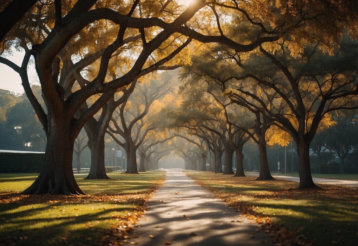 The deciduous trees in Florida are characterized by their vibrant fall foliage, shedding leaves, and bare branches during the winter months