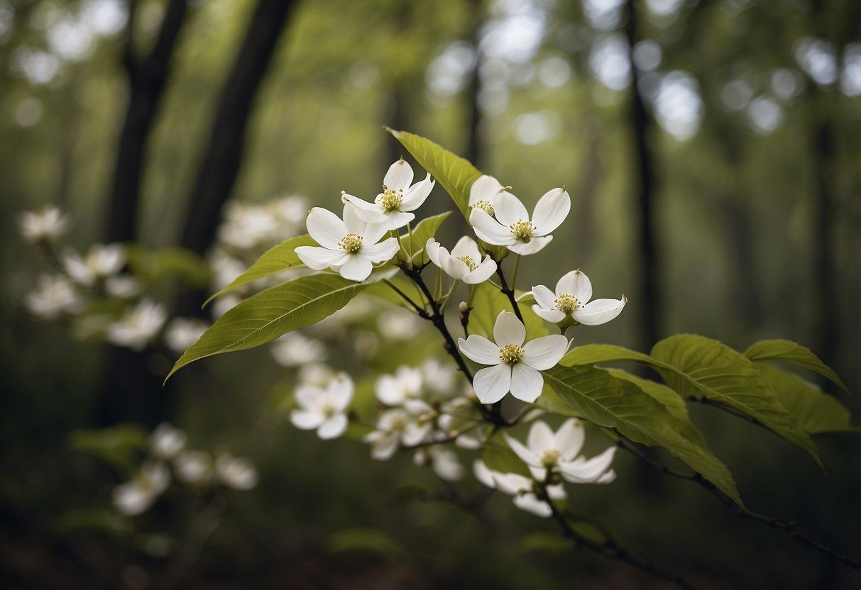 Blooming dogwood and cherry trees in a Georgia forest