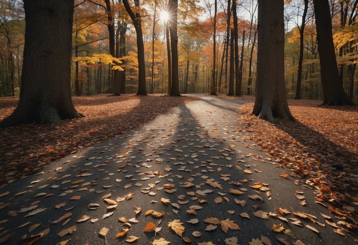 A forest clearing with red, sugar, and silver maple trees in Illinois. Various leaf shapes and colors, with a mix of tall and short trees