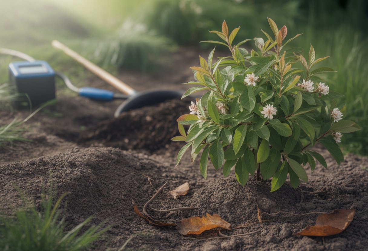 Best Soil for Serviceberry Growth Essential Tips for Optimal Plant Health - PlantNative.org A healthy serviceberry plant growing in rich, dark soil with green leaves and white blossoms in a natural outdoor setting.