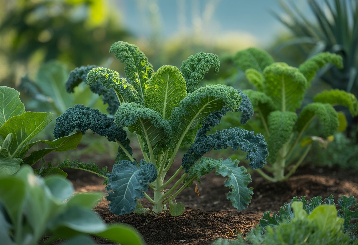 Benefits of Planting Native Kale for Sustainable Gardening and Health - PlantNative.org A garden bed filled with healthy native kale plants with deep green curly leaves under natural sunlight.