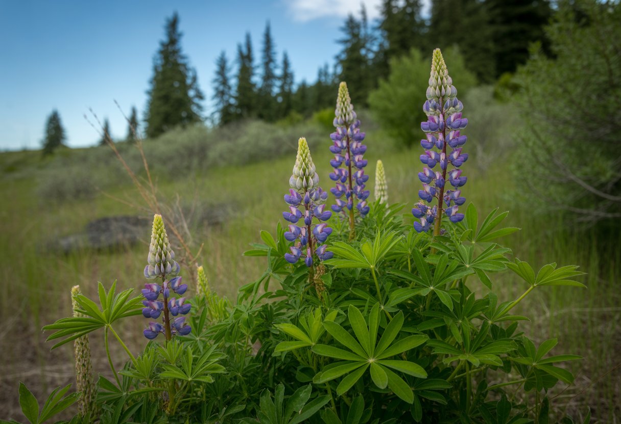Native Lupine for Washington: Ideal Planting and Growth Guide - PlantNative.org Native lupine plants with purple and blue flowers growing among grasses and shrubs in a natural outdoor setting in Washington.