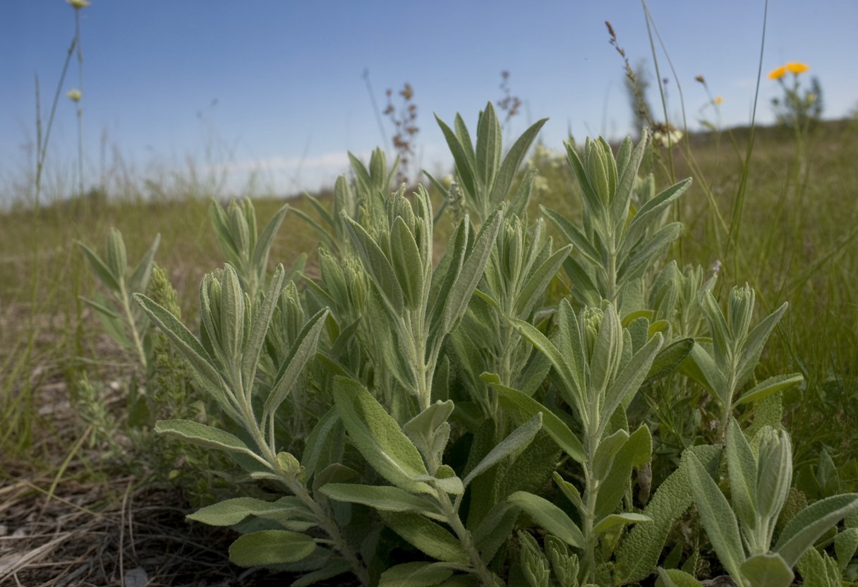 Native Sage for Minnesota: Ideal Varieties and Growing Tips for Local Gardens - PlantNative.org Native Minnesota sage plants growing among prairie grasses and wildflowers under a clear blue sky.