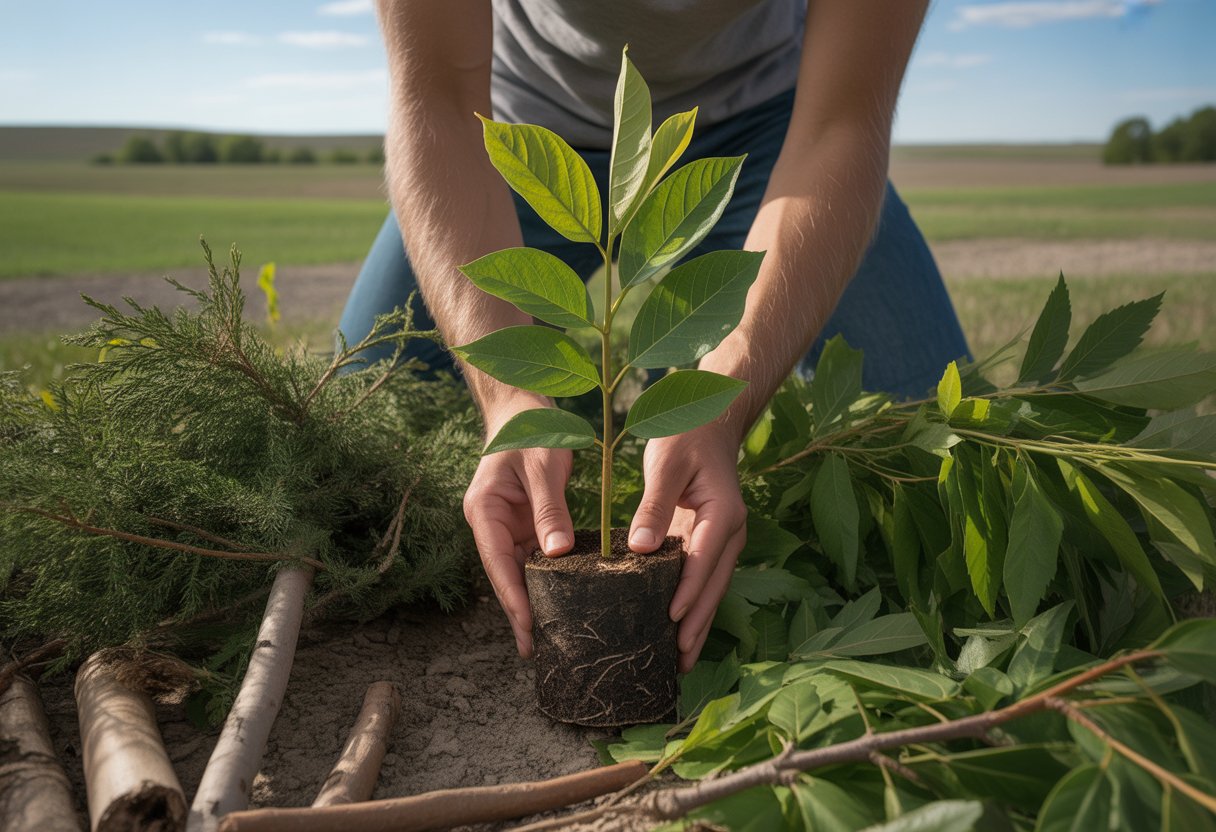 Native Tree for Nebraska: Top Species for Sustainable Landscapes - PlantNative.org Hands holding a young native tree seedling outdoors with Nebraska landscape in the background.