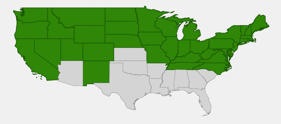 Native range map of Pearlyeverlasting (Anaphalis margaritacea) across North America