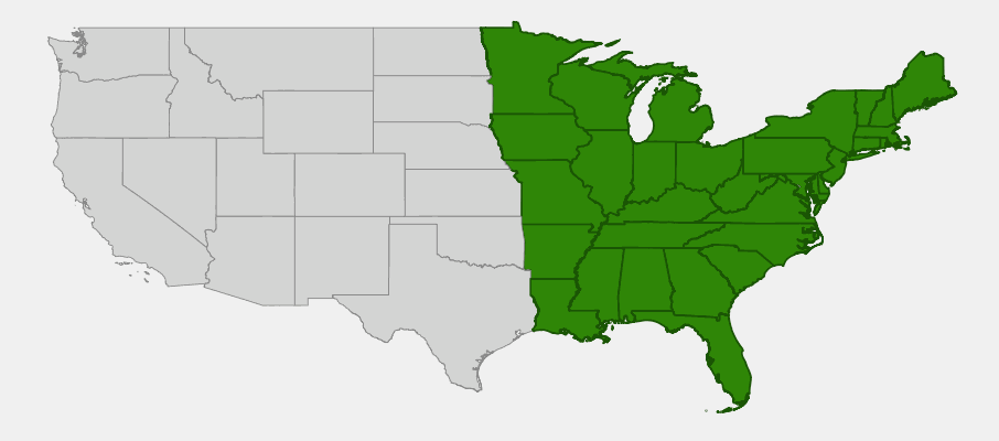 Native range map of American Beech (Fagus grandifolia) showing distribution across eastern North America