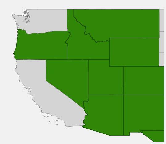 Native range map of Big Tooth Maple (Acer grandidentatum) showing distribution across western states