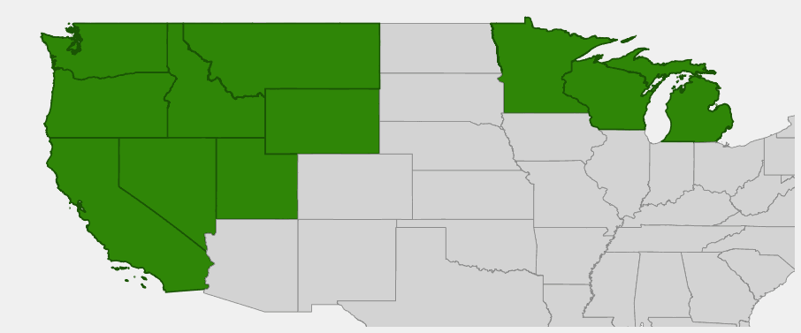 Native range map of Black Hawthorn (Crataegus douglasii)