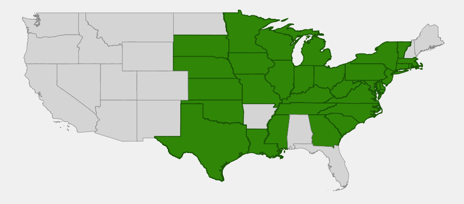 Native range map of Black Walnut (Juglans nigra)