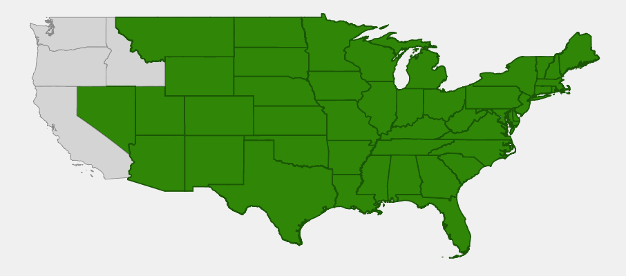 Native range map of Butterfly Weed (Asclepias tuberosa)
