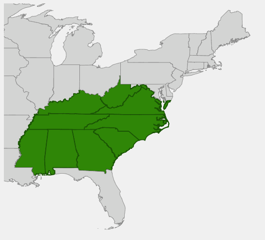 Native range map of Carolina Silverbell (Halesia carolina)