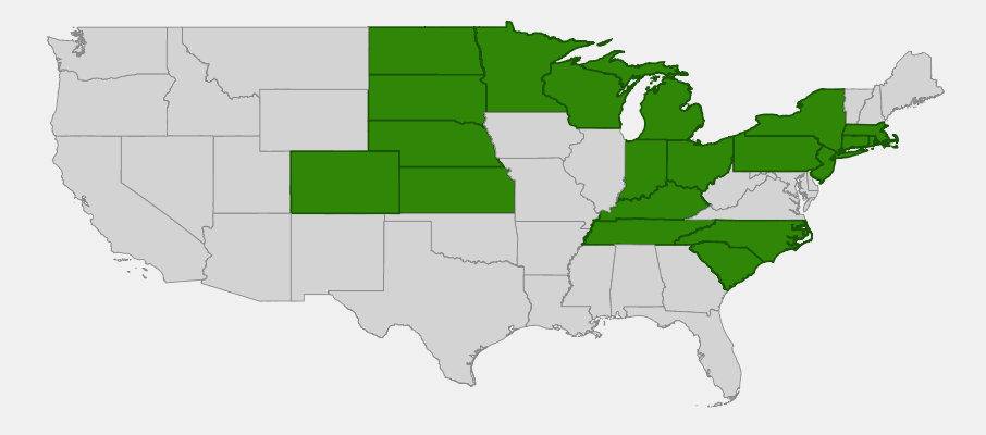 Native range map of Wild Columbine (Aquilegia canadensis)