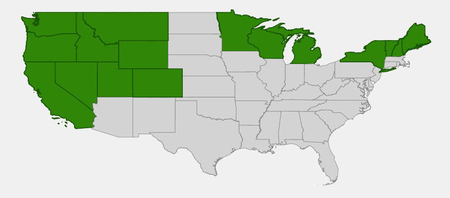 Native range map of Common Mountain Juniper (Juniperus communis)
