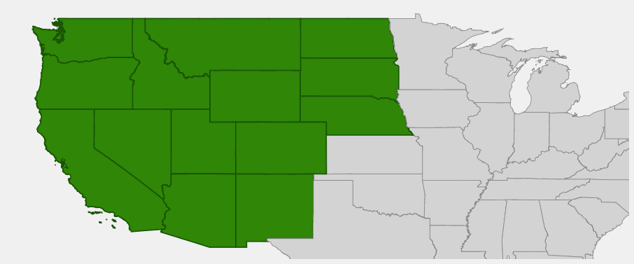 Native range map of Creeping Oregon Grape (Mahonia repens) across western North America