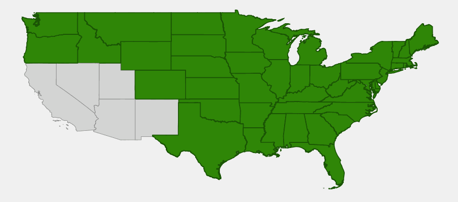 Native range map of Cut-leaf Coneflower (Rudbeckia laciniata) showing widespread distribution across the United States