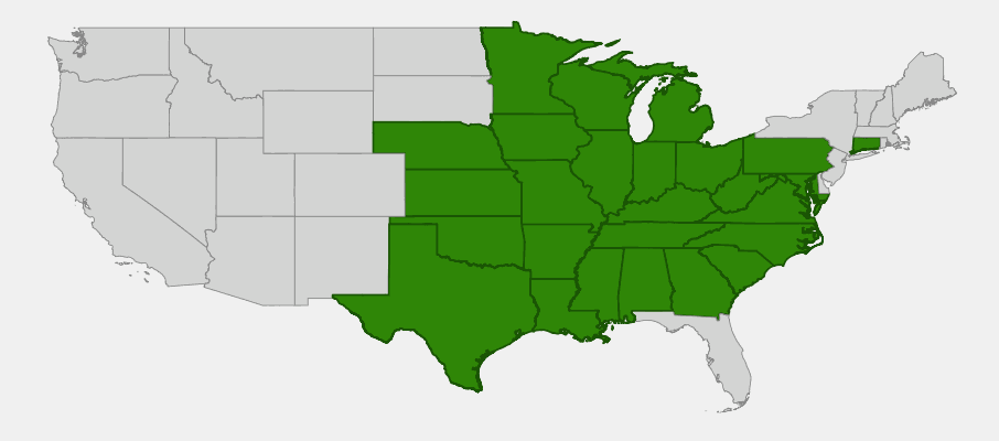 Native range map of Shooting Star (Dodecatheon meadia)