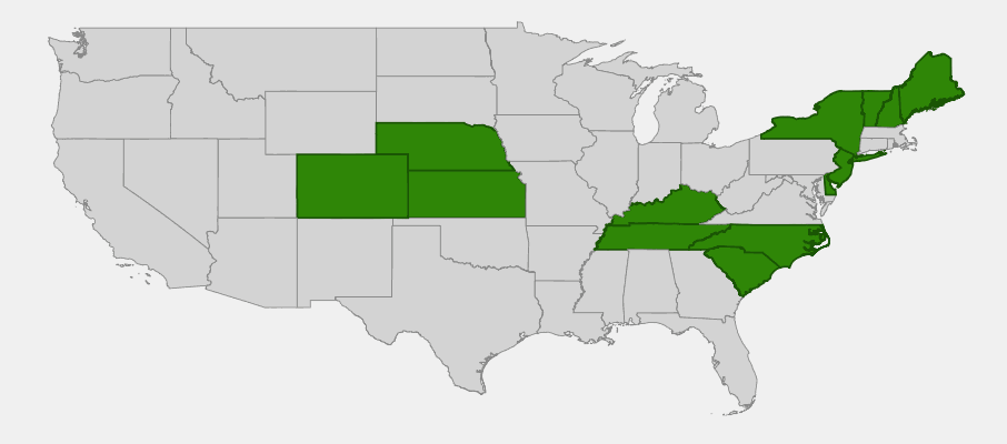 Native range map of Downy Serviceberry (Amelanchier arborea)