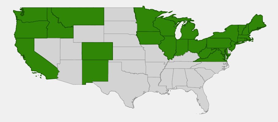 Native range map of Dwarf Dogwood (Cornus canadensis)