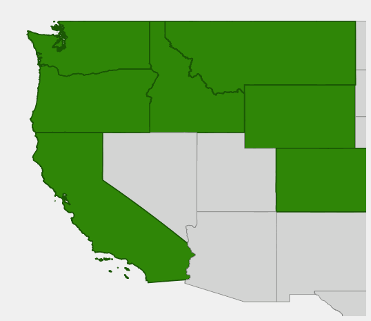 Native range map of Dwarf Fireweed (Epilobium latifolium) showing distribution across Alaska and western mountains