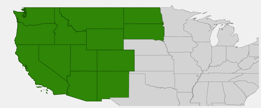 Native range map of Dwarf Mountain Ash (Sorbus scopulina) showing distribution in western North America