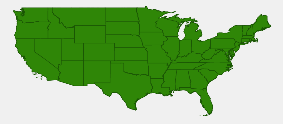 Native range map of Evening Primrose (Oenothera biennis) showing distribution across most of temperate North America