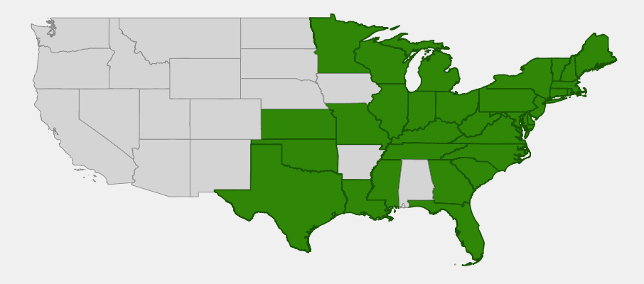 Native range map of Flowering Dogwood (Cornus florida)