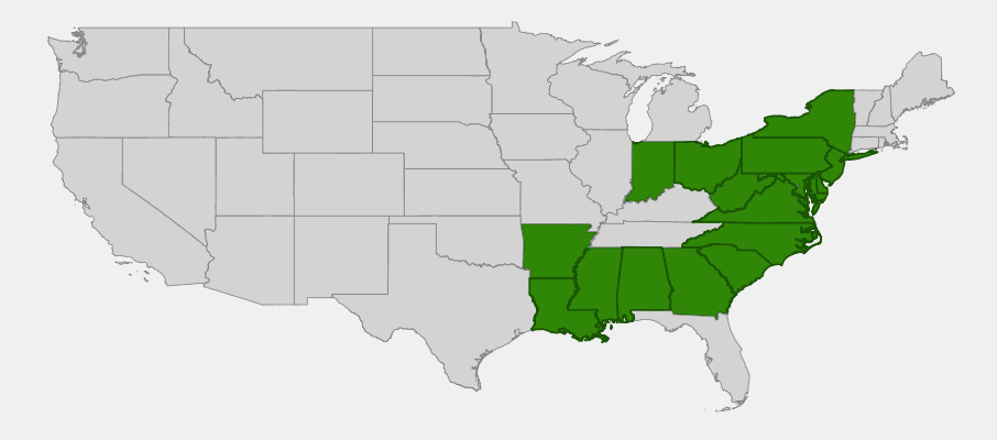 Native range map of Fringetree (Chionanthus virginicus)